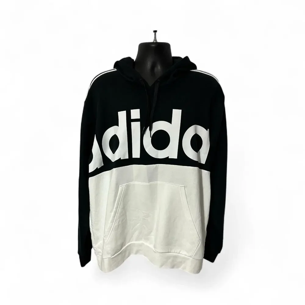 Adidas Big Spellout Colorblock Black & White Pullover Hoodie Sweatshirt 2XL NWT - Picture 3 of 10